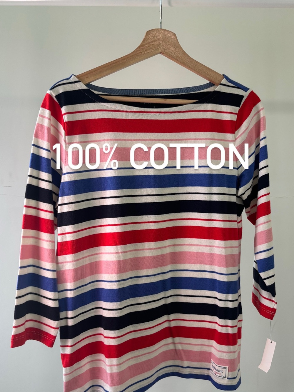 Talbots Striped Long Sleeve Tee in Navy, Red & Pink